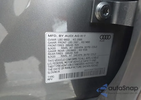 2017 Audi Q7 3.0T Premium z USA, uszkodzony, nr VIN WA1VAAF73HD058678